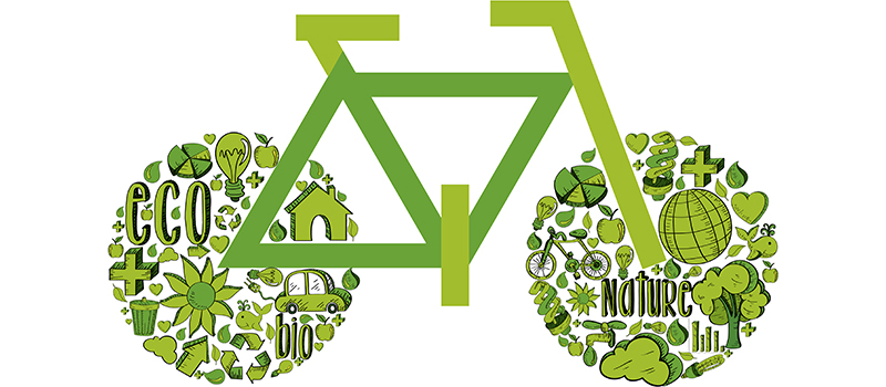Grön cykel med miljöikoner