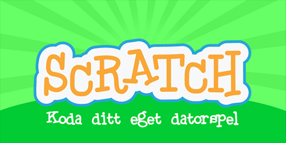 Texten Scratch koda ditt eget datorspel mot grön bakgrund