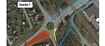 Kartbild med markerade ytor där körfält och gång- och-cykelväg tillfälligt blir.